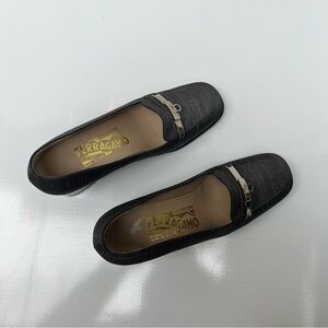 Salvatore Ferragamo Vintage Silk Gray / Silver Women's Loafers, 4